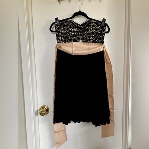 Anthropologie Black lace Strapless cocktail dress w blush sash